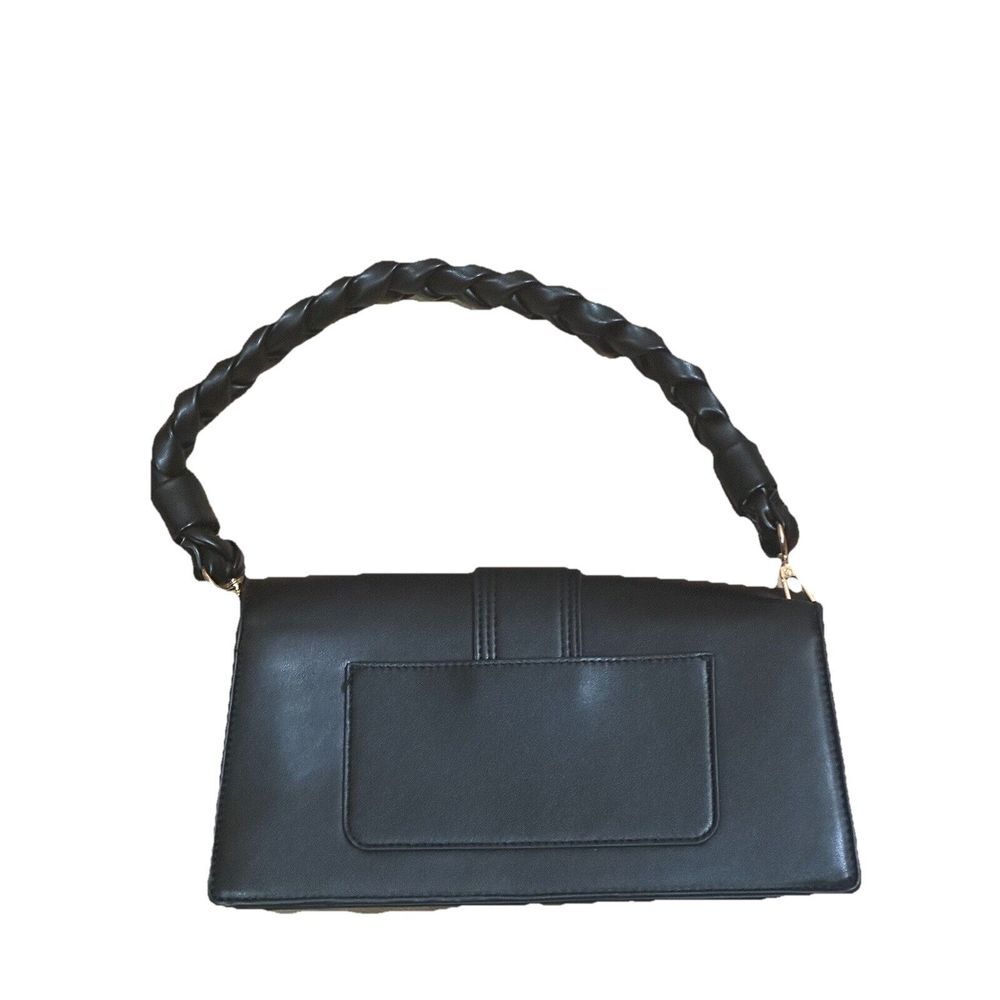 Moda Luxe Braided Leather Strap Boho Shoulder Bag Black Handbag Purse NWOT‎